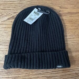 Vans Hat Beanie Shallow Cuffed Black Ribbed Knit OS Skate Streetwear Mens New
